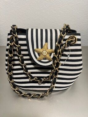 Vintage Eric Javits Squishee Star Fish Striped Black & White with Gold Star